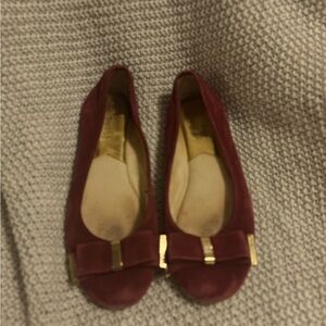 WOMENS MICHAEL KORS KIERA SUEDE WINE BALLET SHOES WITH BOWS SIZE 6.5‎